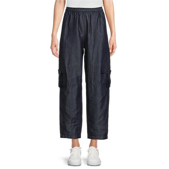 Michael Kors Indigo Blue High Rise Wide Leg Pull-On Utility Ankle Pant XL NWT - Picture 1 of 16